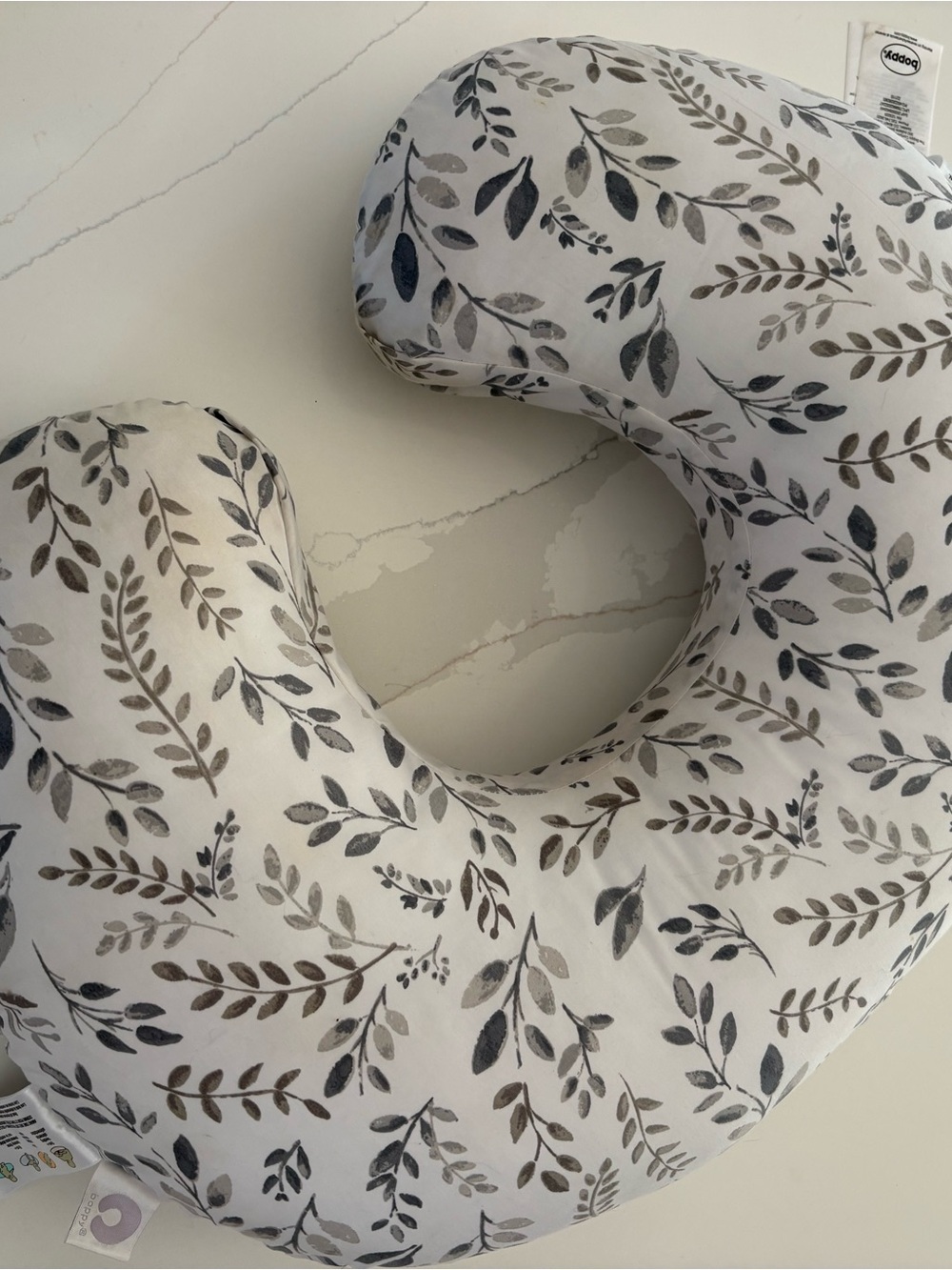 Boppy Neutral Leaf Print Nursing Pillow - White, Gray, Brown